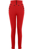 Red High Waist Button Trim Trousers