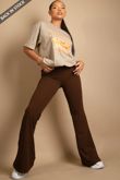 Brown High Waisted Crepe Flare Trousers