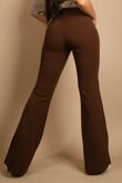 Brown High Waisted Crepe Flare Trousers