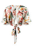 White Floral Print Cape Sleeves Wrap Croptop