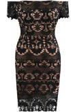 Black Bardot Contrast Crochet Mini Dress