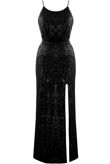 Black Sequin Leg Slit Maxi Dress