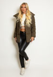Khaki Short Quilted Puffer Coat
