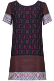 Navy Paisley Print Back Zip Up Shift Dress