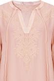 Pink Embroidered 3/4 Sleeve Tie Up Shift Dress 