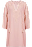 Pink Embroidered 3/4 Sleeve Tie Up Shift Dress 