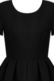 Black Pleated Back Zip Up Short Sleeved Flared Dress 