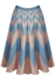 Blue Contrast Zig Zag Print Flared Skirt