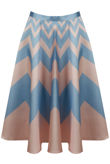 Blue Contrast Zig Zag Print Flared Skirt