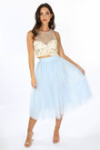 Embellished Bustier Top With Mesh Overlay In Cream