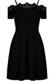 Black Floral Embroidered Off The Shoulder Day Dress