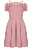 Rose Floral Embroidered Off The Shoulder Day Dress