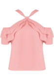 Pink Halterneck Frill Detail Top