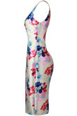 White Contrast Floral Print Midi Dress