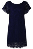 Navy Floral Lace Lined Shift Dress