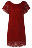 Wine Floral Lace Lined Shift Dress