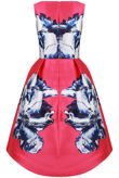 Fuchsia Contrast Floral Print Asymmetric Prom Dress