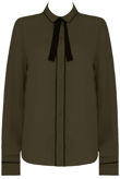 Khaki Contrast Neck Tie Up Shirt Tops