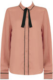Pink Contrast Neck Tie Up Shirt Tops