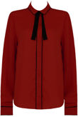 Burgundy Contrast Neck Tie Up Shirt Tops