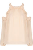 Cream Cold Shoulder Frilled Crop Tops