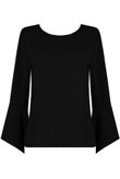 Black Back Button Up Bell Sleeve Tops