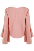 Pink Back Button Up Bell Sleeve Tops