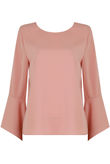 Pink Back Button Up Bell Sleeve Tops