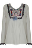 White Embroidered Tie Up Tops