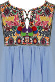 Blue Embroidery Fringed Shift Dress
