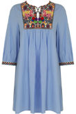 Blue Embroidery Fringed Shift Dress