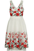 Red Floral Embroidery Back Zip Up Shift Dress