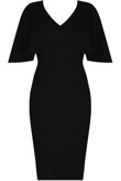Bell Sleeve Back Slit Midi Dress in Black