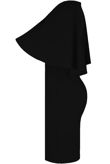 Bell Sleeve Back Slit Midi Dress in Black