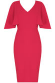 Wing Sleeve Back Slit Midi Dress in Fuchsia