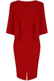 Wing Sleeve Back Slit Midi Dress in Red
