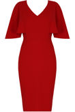 Wing Sleeve Back Slit Midi Dress in Red