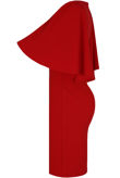 Wing Sleeve Back Slit Midi Dress in Red