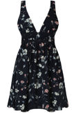 Contrast Floral Back Zip Up Shift Dress in Navy