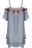 Sky Off Shoulder Pom Pom Shift Dress 