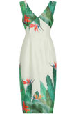 Contrast Floral Back Zip Up Bodycon Dress in White