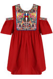 Cold Shoulder Crochet Detail Dress In Red