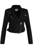 Black Faux Suede Cropped Biker Jacket 