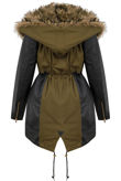 Khaki Green PVC Side Panels Fur Hood Parka