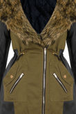Khaki Green PVC Side Panels Fur Hood Parka