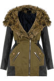Khaki Green PVC Side Panels Fur Hood Parka