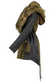 Khaki Green PVC Side Panels Fur Hood Parka