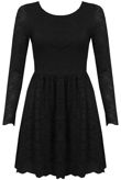 Black Lace Backless Long Sleeved Flared Dress