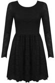 Black Lace Backless Long Sleeved Flared Dress