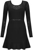Black Lace & Crepe Frill Hem Dress